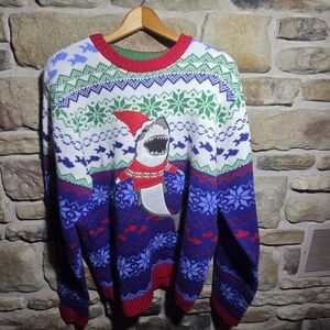 Festive Shark Pattern Sweater - Multicolor